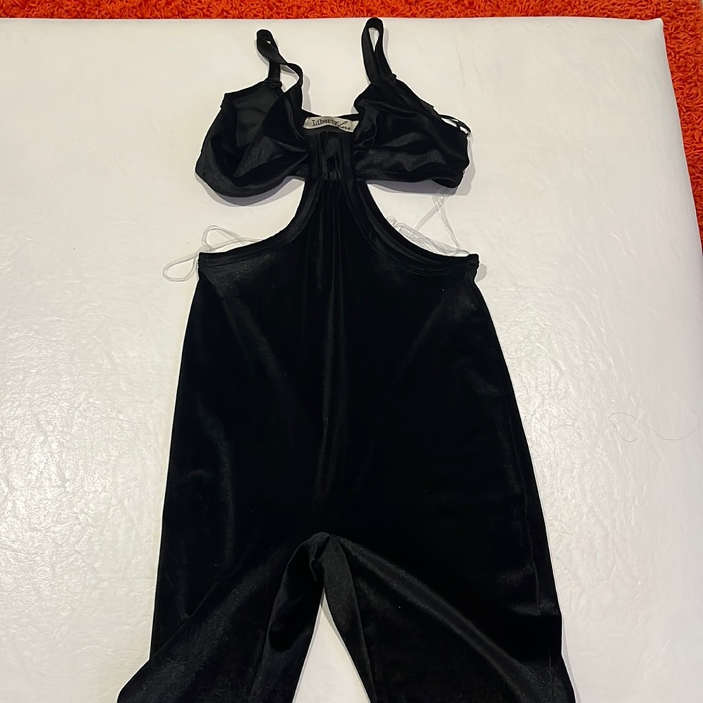 Black velvet one piece cut out jumpsuit New with tag